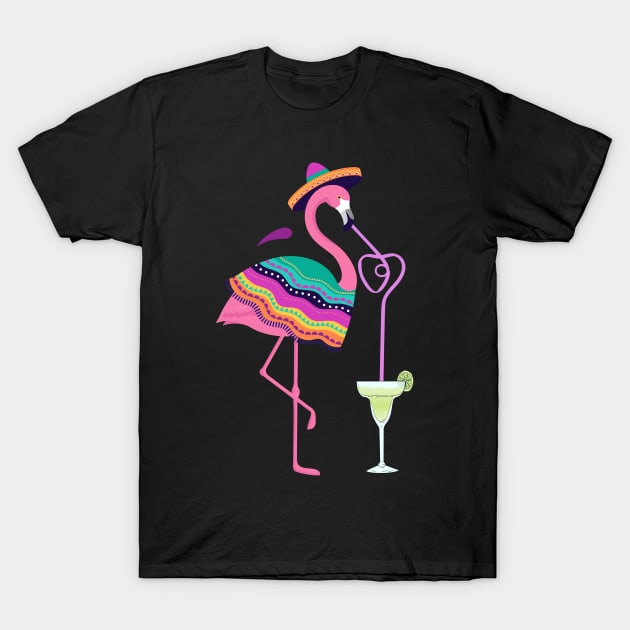 Cinco de Mayo Margarita - pink flamingo mexican poncho Drinking shirt T-Shirt by BeHappy12